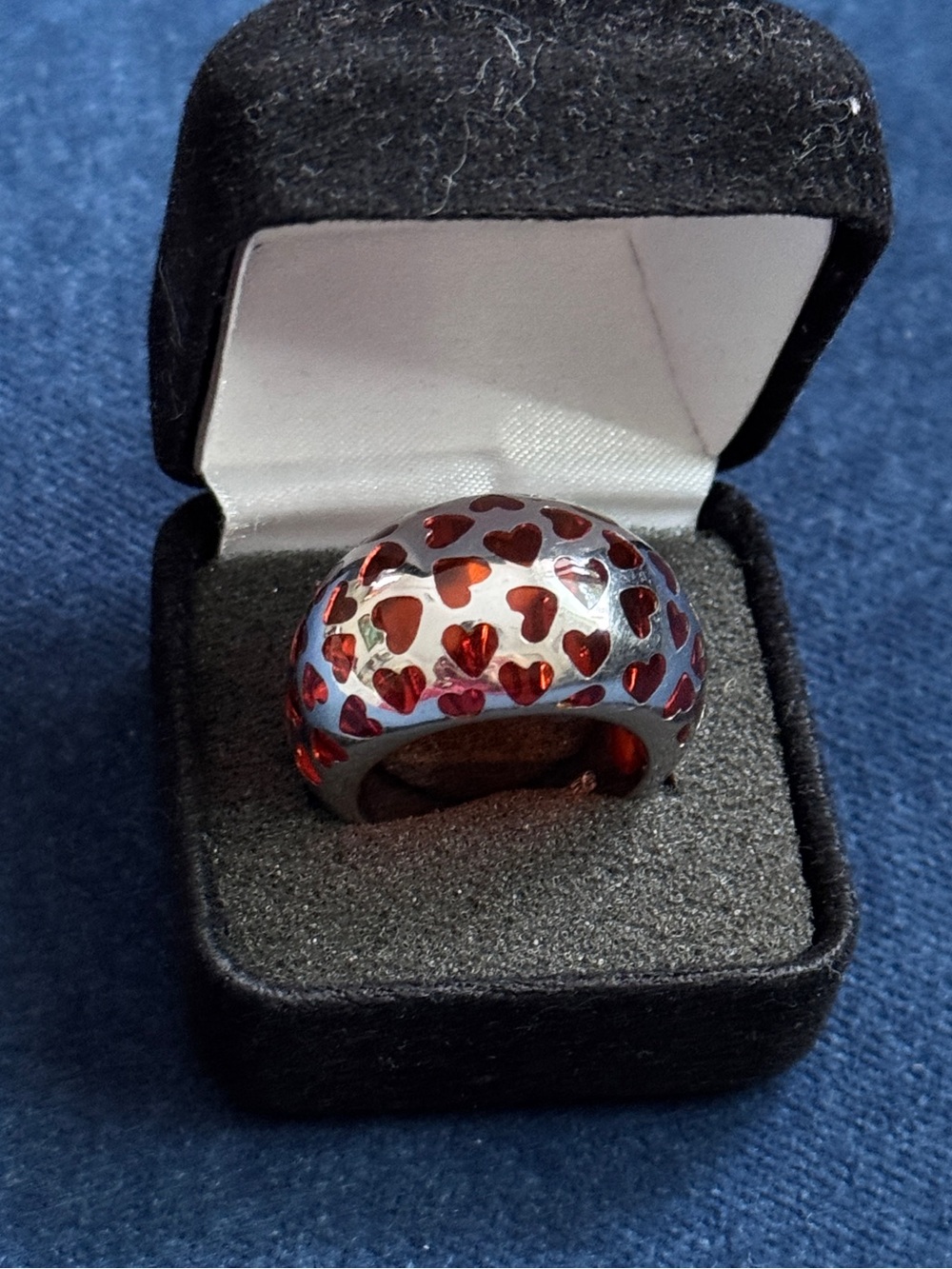 Red Murano Glass and Sterling Silver‎ Dome Ring - Size 8